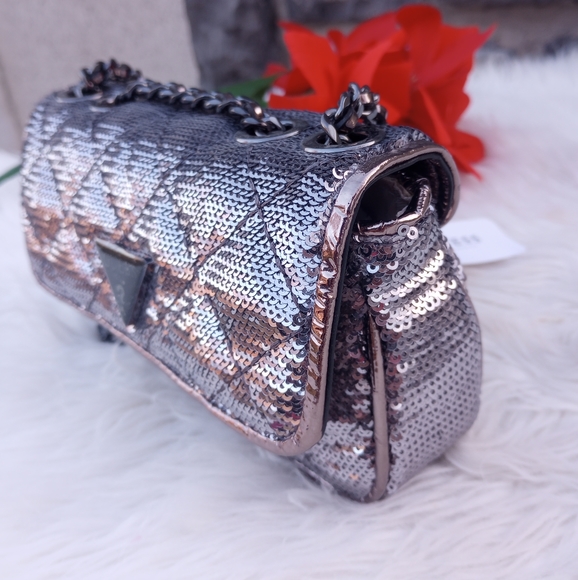 Guess Sequin Pewter Mini Cessily Crossbody Bag - Picture 7 of 16